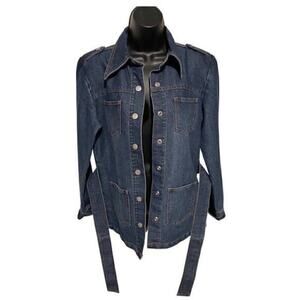 Zena Jeans Y2K Blue Denim Belted Jacket Snap Front Pockets Women’s M